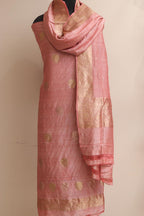 Pink Banarasi Pure Moonga Tissue Silk Three Piece Unstitched Suit Set - Luxurion World