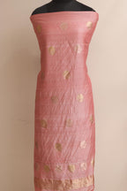 Pink Banarasi Pure Moonga Tissue Silk Three Piece Unstitched Suit Set - Luxurion World