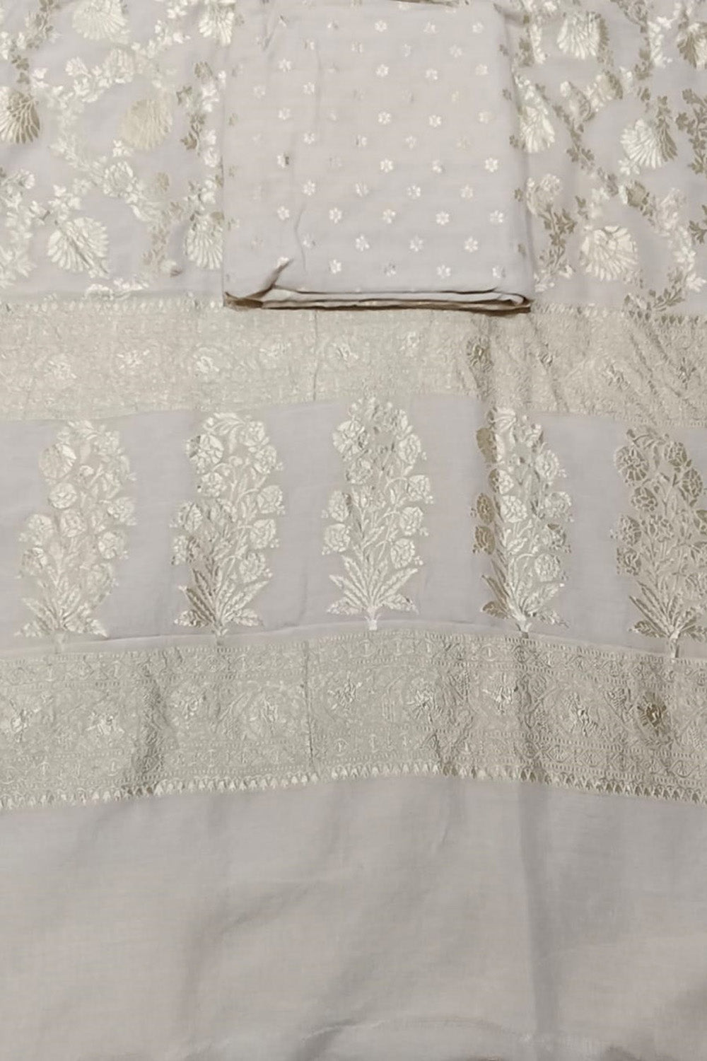 Dyeable Banarasi Pure Moonga Silk Unstitched Three Piece Suit Set - Luxurion World
