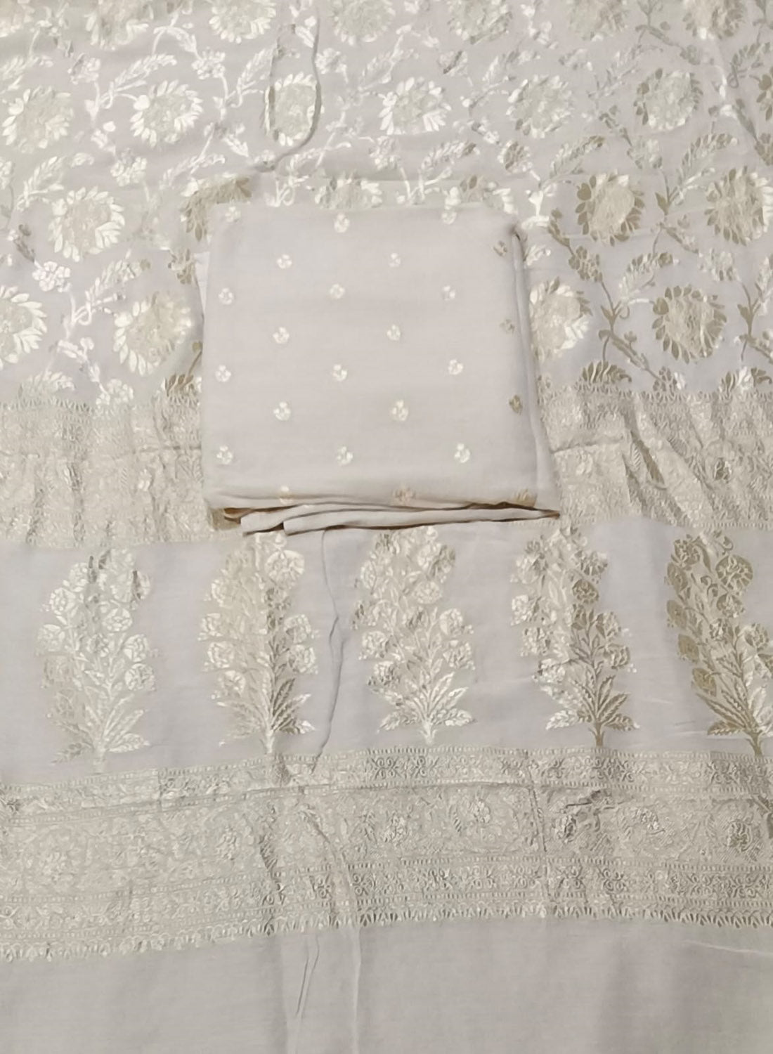 Dyeable Banarasi Pure Moonga Silk Unstitched Three Piece Suit Set - Luxurion World