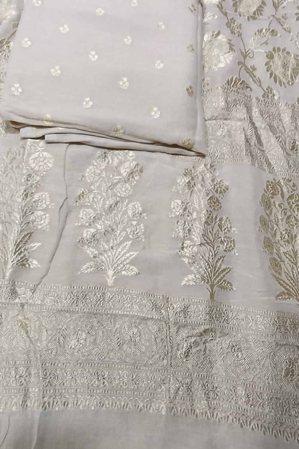Dyeable Banarasi Pure Moonga Silk Unstitched Three Piece Suit Set - Luxurion World