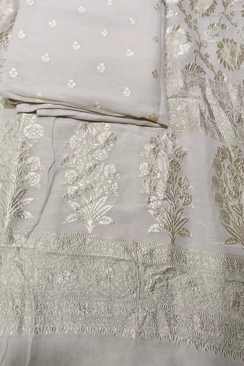 Dyeable Banarasi Pure Moonga Silk Unstitched Three Piece Suit Set - Luxurion World