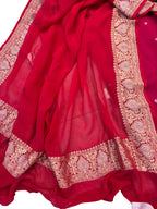 Pink Pure Moonga Silk Banarasi Handloom Suit With Kadwa Plain Sona Roopa Border Georgette Dupatta - Luxurion World