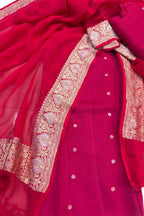 Pink Pure Moonga Silk Banarasi Handloom Suit With Kadwa Plain Sona Roopa Border Georgette Dupatta - Luxurion World