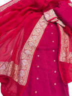 Pink Pure Moonga Silk Banarasi Handloom Suit With Kadwa Plain Sona Roopa Border Georgette Dupatta - Luxurion World