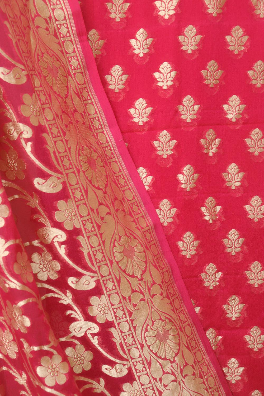 Pink Banarasi Pure Georgette Three Piece Unstitched Suit Set - Luxurion World