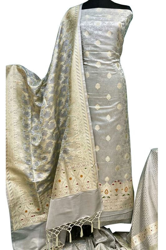 Elegant Banarasi Silk Tanchui Meenakari Unstitched Suit Set