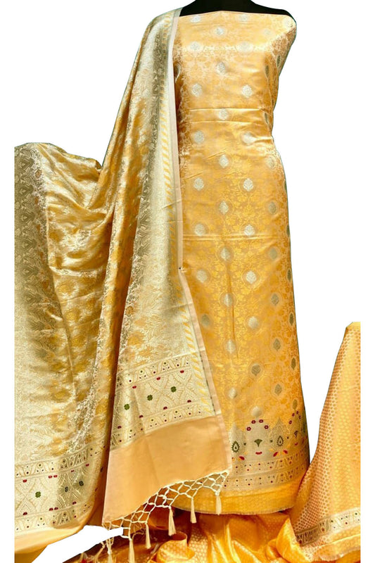 Elegant Banarasi Silk Tanchui Meenakari Unstitched Suit Set - Luxurion World