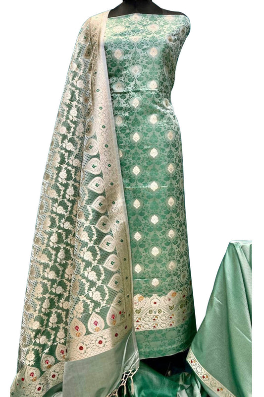 Elegant Banarasi Silk Tanchui Meenakari Unstitched Suit Set - Luxurion World