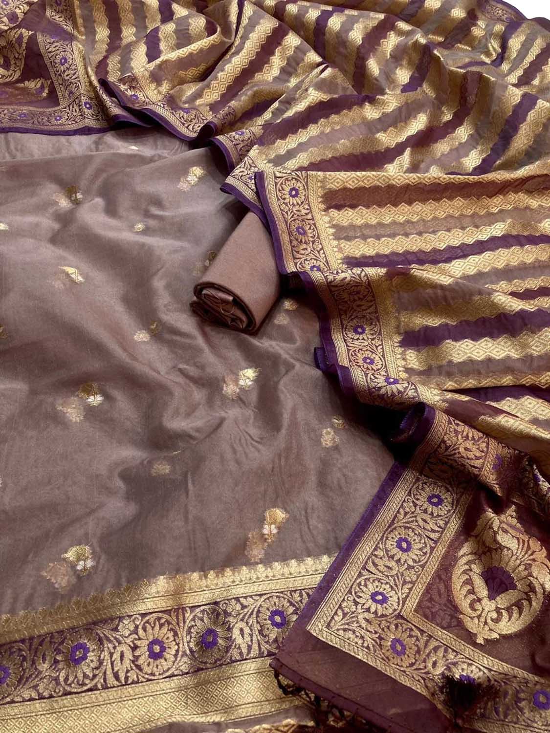 Elegant Purple Banarasi Organza Silk Suit Set - Luxurion World