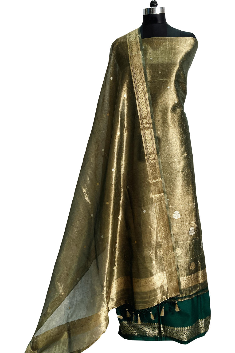 Exquisite Green Banarasi Tissue Silk Suit - Opulent Elegance - Luxurion World