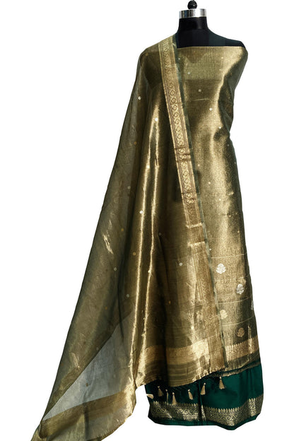 Exquisite Green Banarasi Tissue Silk Suit - Opulent Elegance - Luxurion World