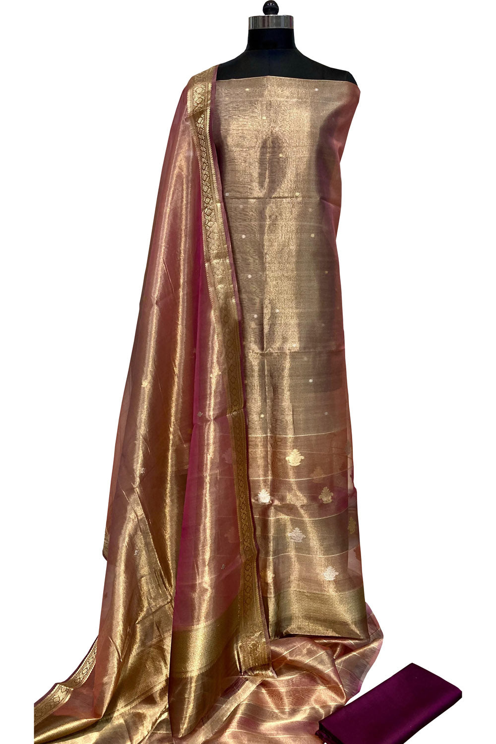 Exquisite Pink Banarasi Tissue Silk Suit - Opulent Elegance - Luxurion World