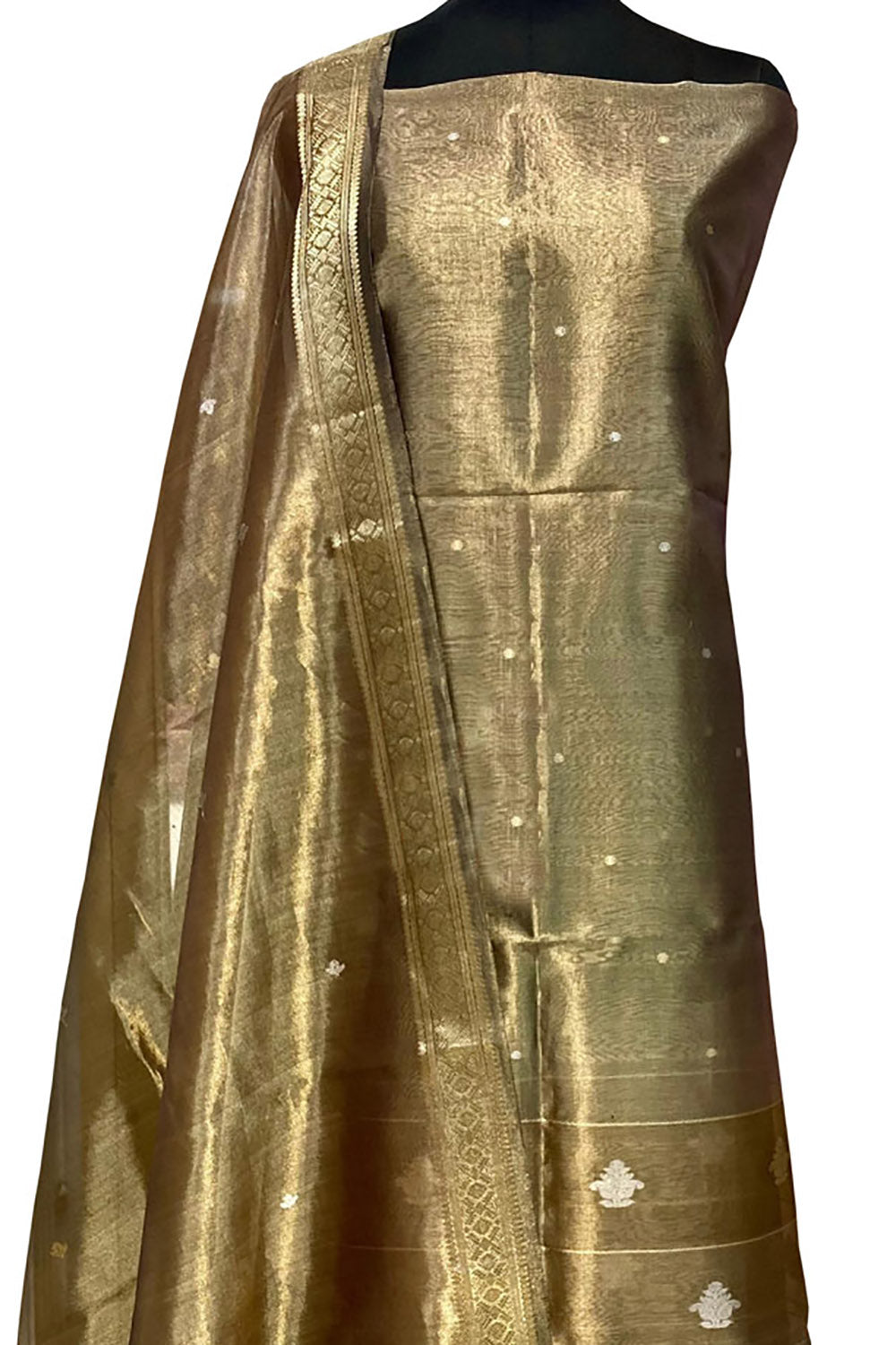 Golden Banarasi Tissue Silk Suit - Elegant Luxury - Luxurion World