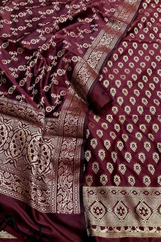 Maroon Banarasi Silk Unstitched Suit Set
