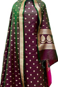 Elegant Maroon & Green Banarasi Silk Suit Set - Luxurion World