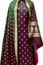 Elegant Maroon & Green Banarasi Silk Suit Set - Luxurion World