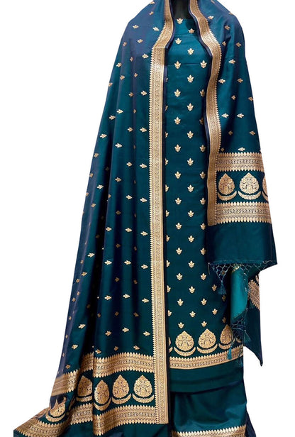 Stunning Green Banarasi Satin Silk Suit Set - Luxurion World