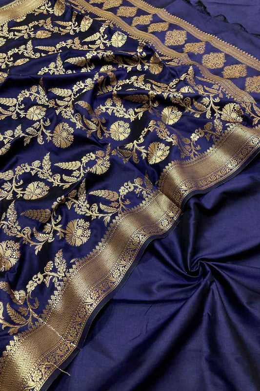 Elegant Blue Banarasi Silk Suit with Jaal Dupatta - Luxurion World
