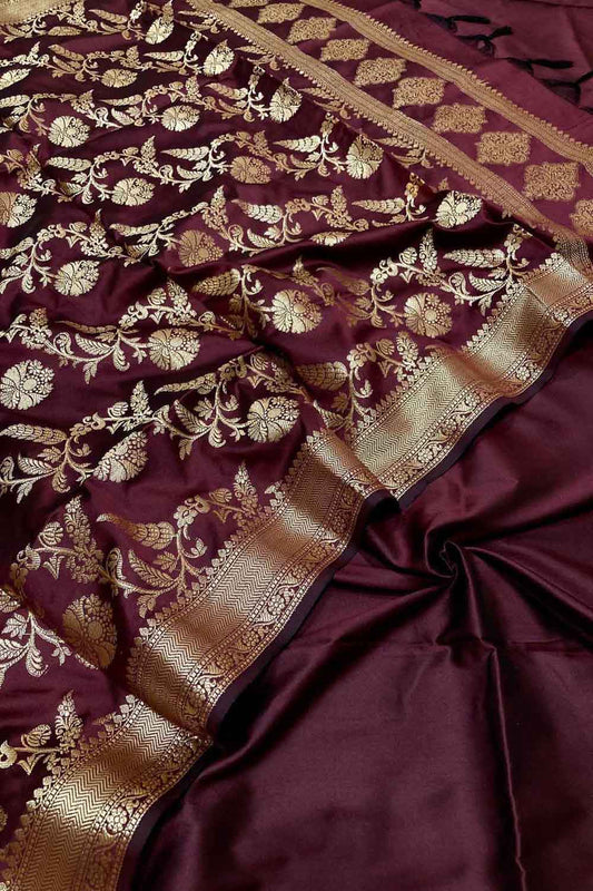 Elegant Maroon Banarasi Silk Suit with Jaal Dupatta - Luxurion World