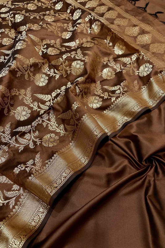 Elegant Brown Banarasi Silk Suit with Jaal Dupatta - Luxurion World