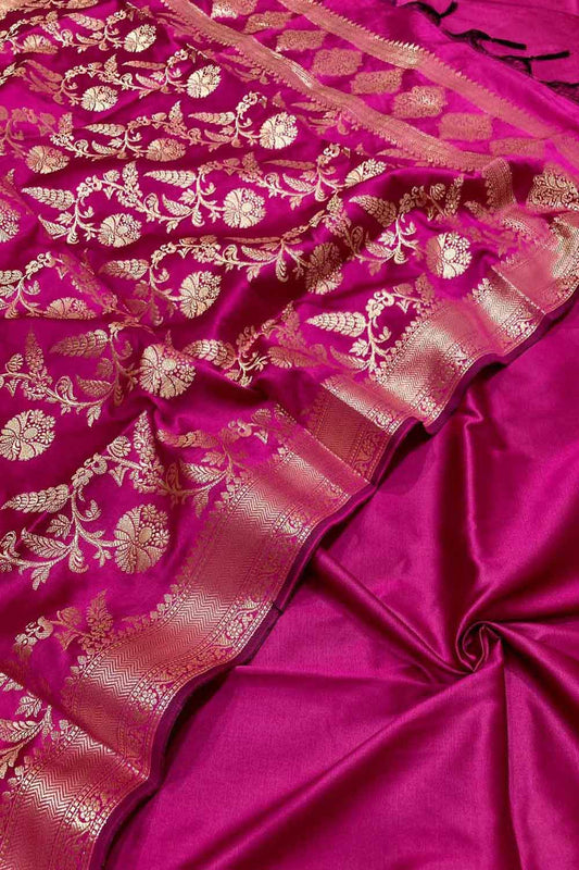 Pink Banarasi Silk Suit with Jaal Dupatta - Luxurion World