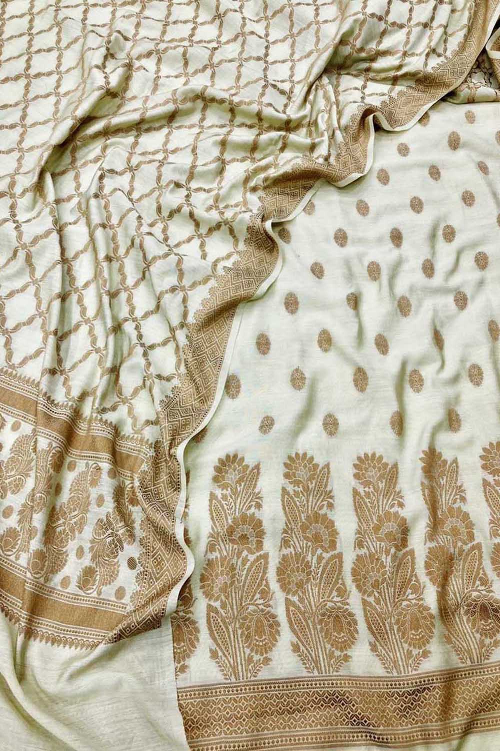 Elegant Off White Banarasi Silk Suit - Luxurion World