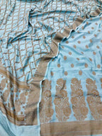 Elegant Blue Banarasi Chiniya Silk Suit - Luxurion World