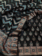 Black Banarasi Silk Unstitched Suit - Luxurion World
