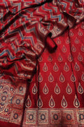 Red Banarasi Silk Unstitched Suit - Luxurion World