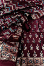 Maroon Banarasi Silk Unstitched Suit - Luxurion World