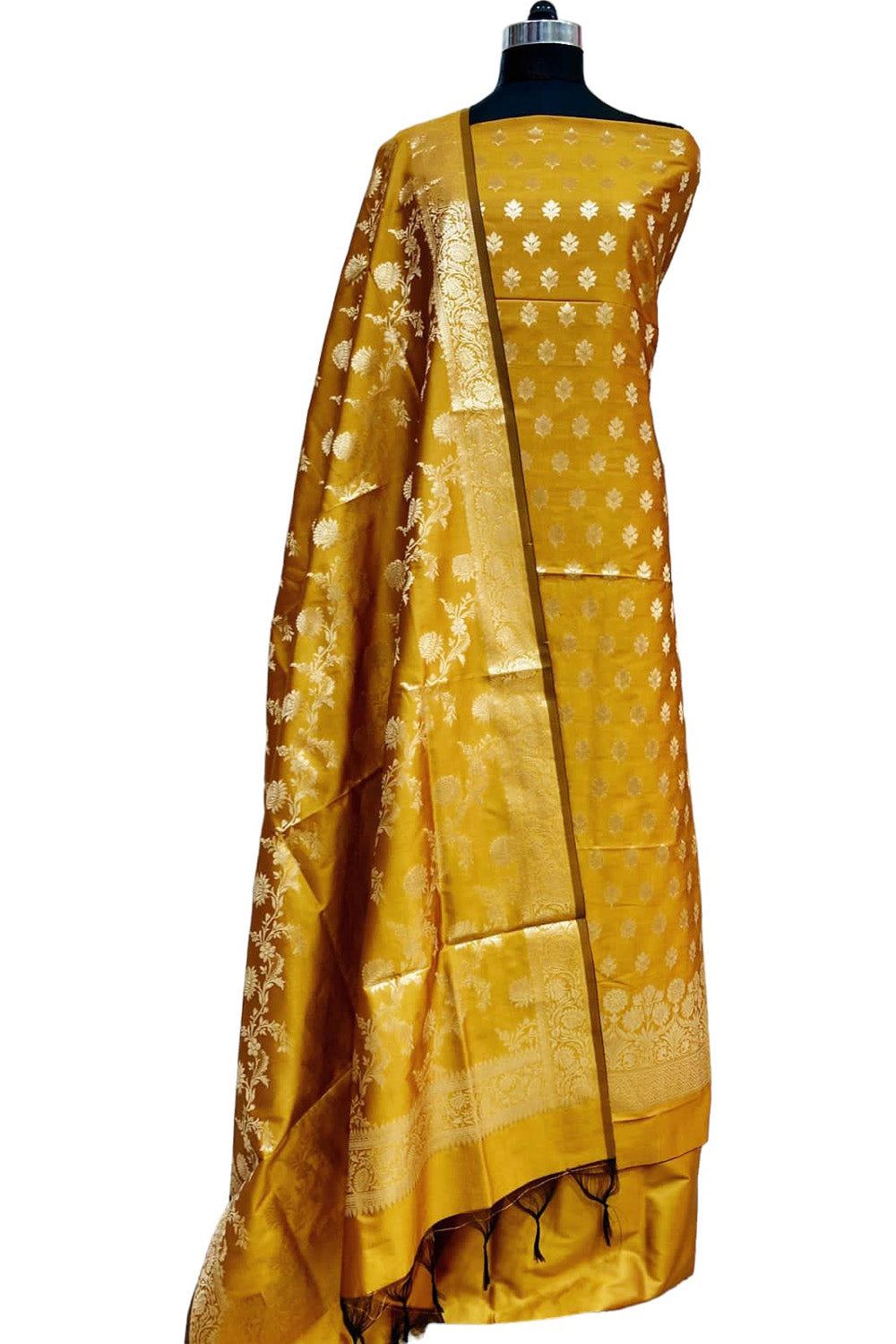 Yellow Banarasi Silk Three Piece Suit Set - Luxurion World