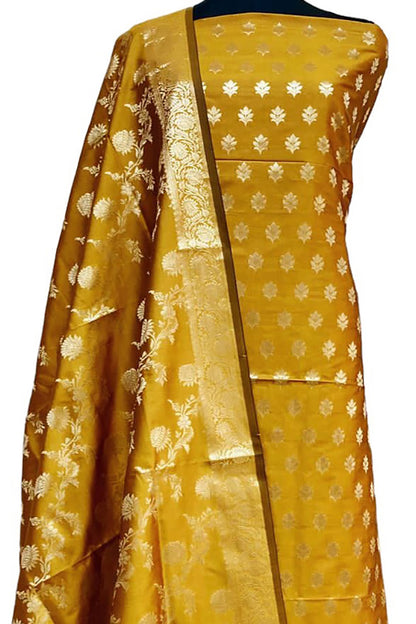 Yellow Banarasi Silk Three Piece Suit Set - Luxurion World