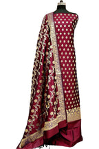 Elegant Maroon Banarasi Silk Three Piece Suit Set - Luxurion World