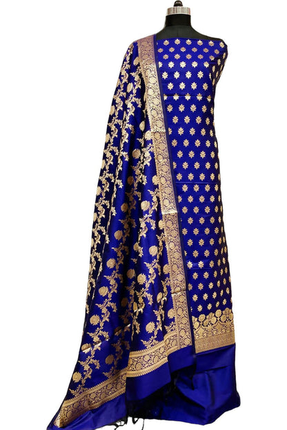 Elegant Blue Banarasi Silk Three Piece Suit Set - Luxurion World