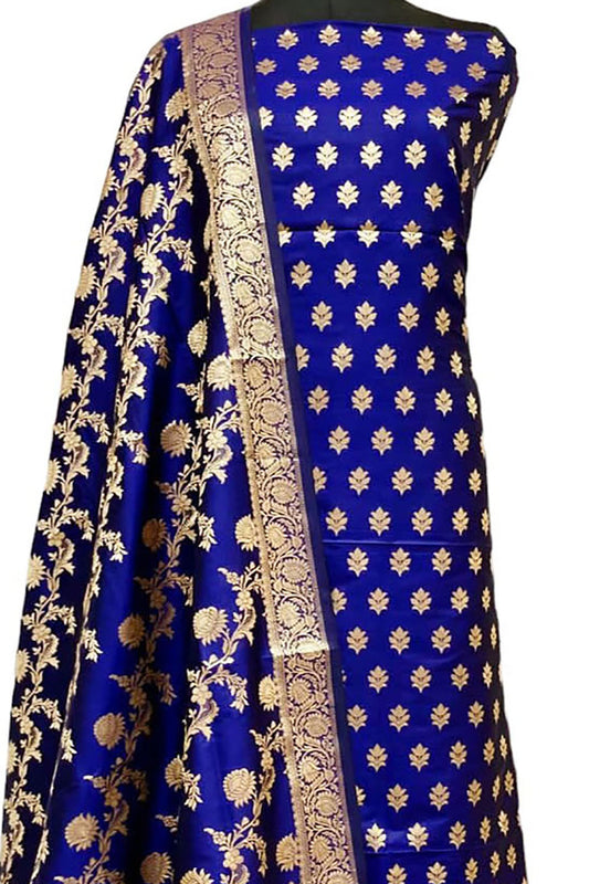 Elegant Blue Banarasi Silk Three Piece Suit Set - Luxurion World