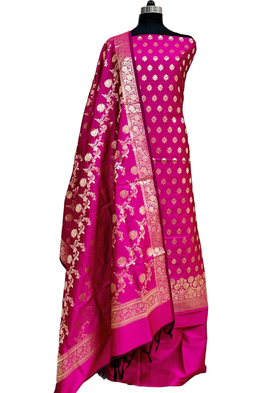 Pretty in Pink: Banarasi Silk Three Piece Suit Set - Luxurion World