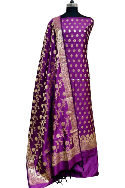 Elegant Purple Banarasi Silk Three Piece Suit Set - Luxurion World