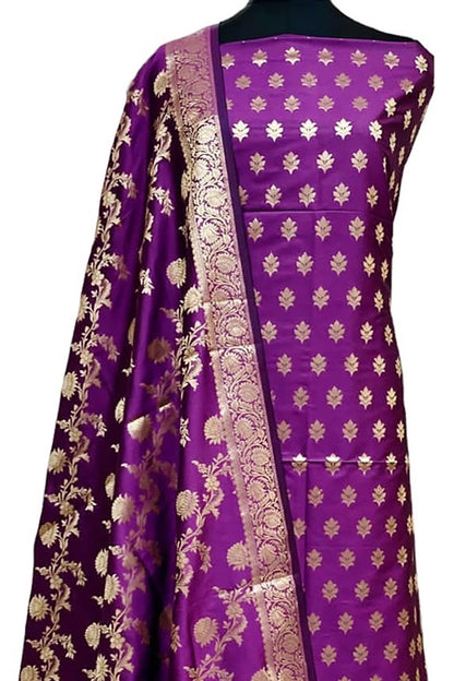 Elegant Purple Banarasi Silk Three Piece Suit Set - Luxurion World