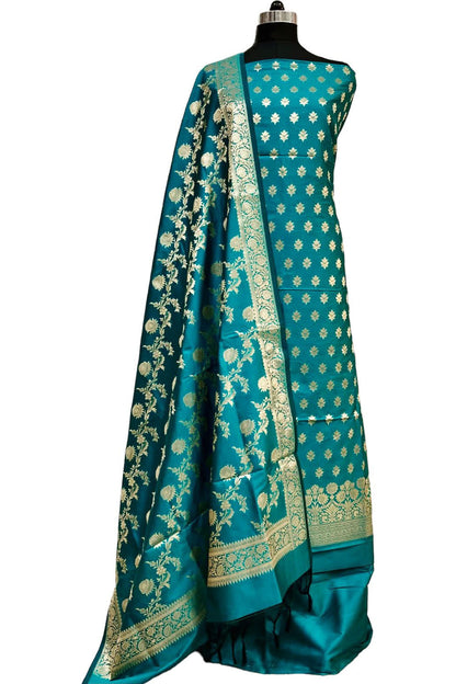 Elegant Blue Banarasi Silk Three Piece Suit Set - Luxurion World
