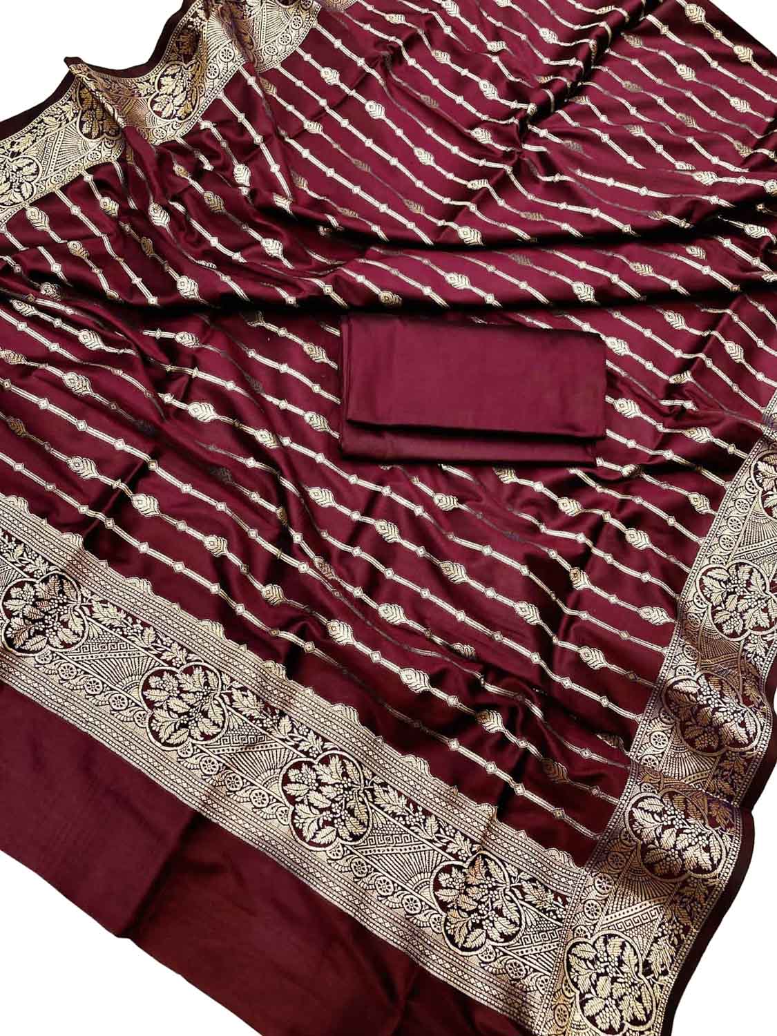 Elegant Maroon Banarasi Silk Suit Set - Luxurion World