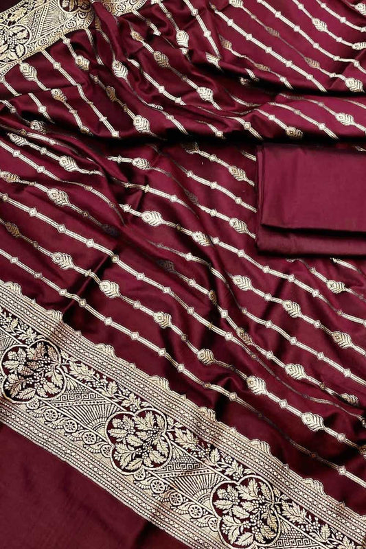 Elegant Maroon Banarasi Silk Suit Set - Luxurion World
