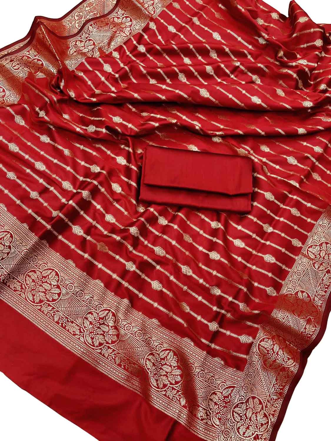 Stunning Red Banarasi Silk Suit Set - Luxurion World