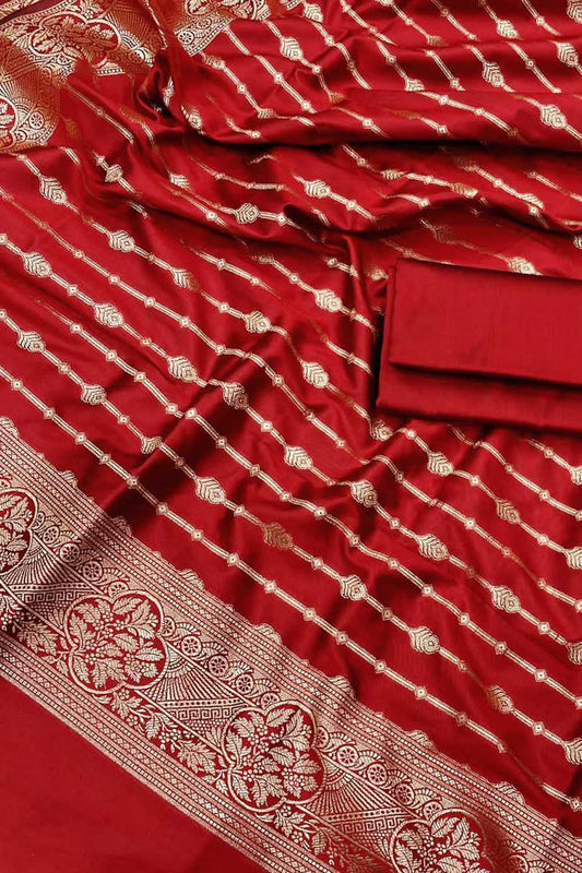Stunning Red Banarasi Silk Suit Set - Luxurion World
