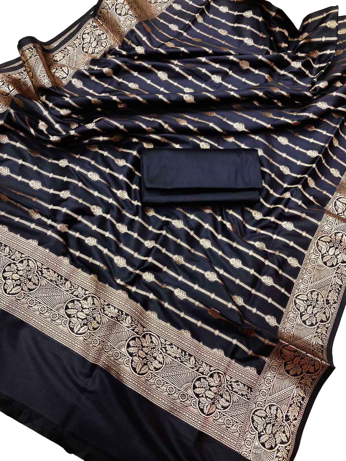 Elegant Black Banarasi Silk Suit Set - Luxurion World