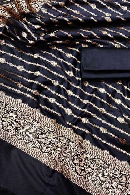 Elegant Black Banarasi Silk Suit Set - Luxurion World