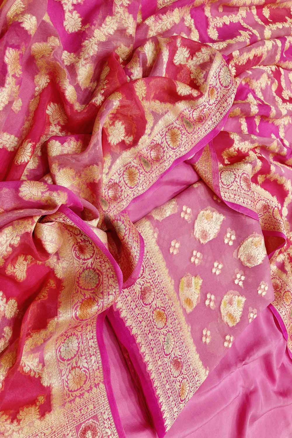 Stunning Pink Banarasi Chiffon Georgette Suit - Luxurion World