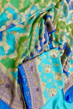 Elegant Blue & Green Banarasi Suit - Luxurion World