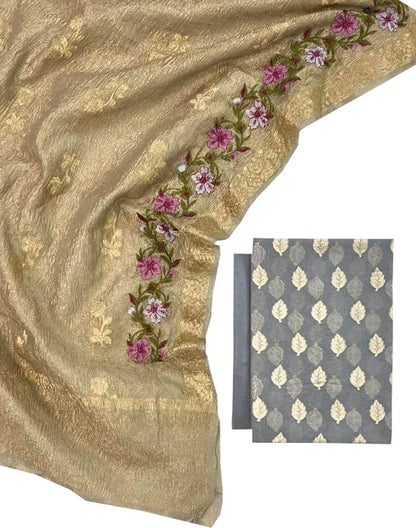 Elegant Grey Banarasi Chanderi Silk Suit Set - Luxurion World