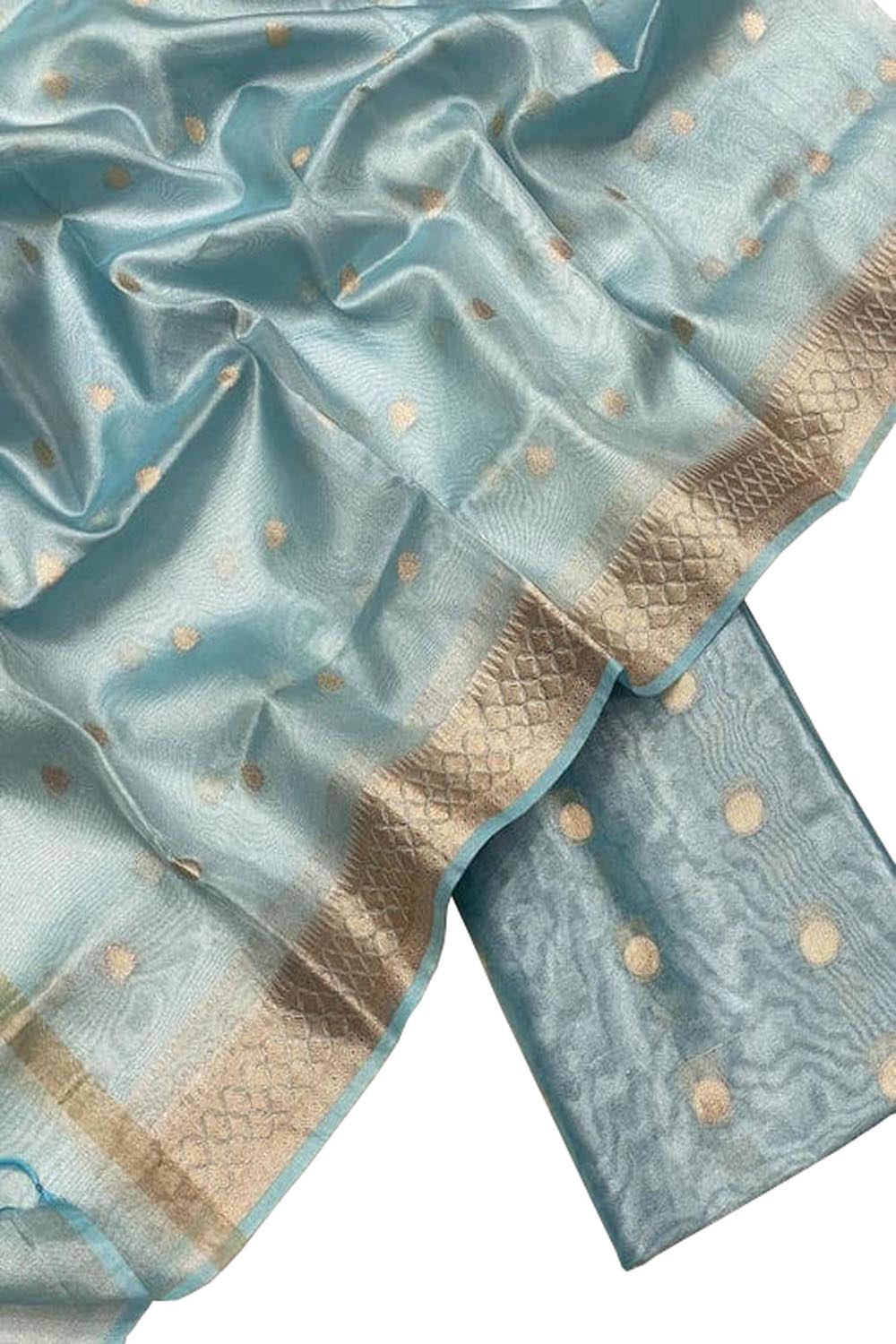 Elegant Blue Banarasi Tissue Silk Suit Set - Luxurion World